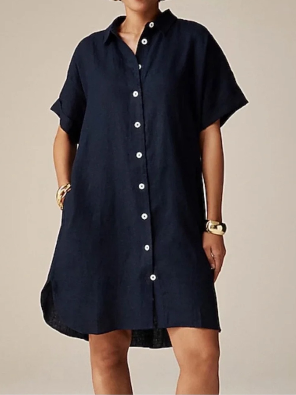 J. Crew Navy Blue Linen Capitaine Button Down Midi Dress